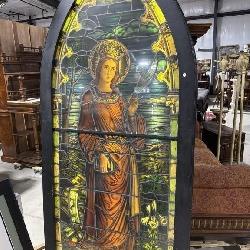 LARGE ANTIQUE CATHEDRAL STAIN GLASS WINDOW