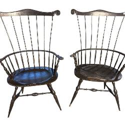 2 RARE MICHAEL DUNBAR COMB BACK WINDSOR ARM CHAIRS