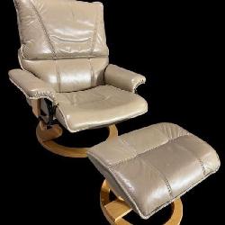 LEATHER STRESSLESS RECLINER AND OTTOMAN