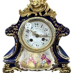 PORCELAIN HAND PAINTED FRENCH SEVRES STYLE CLOCK