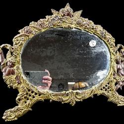LARGE ORNATE METAL CHERUB DRESSER MIRROR