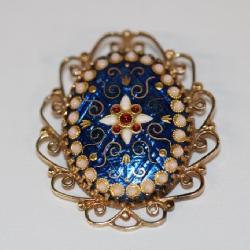 14kt Brooch & Pendant attached, blue enamel