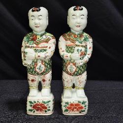 Pair Antique Chinese Porcelain Ho Ho Boy Figurines