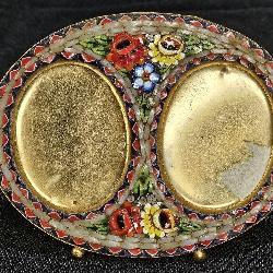 Vtg Handmade Micro Mosaic Floral Double Frame