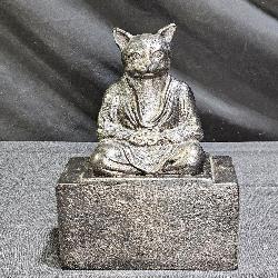 Vintage Cast Iron Meditating Cat Sculpture