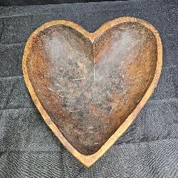 Vintage Hand Carved Wooden Heart Shaped Bowl
