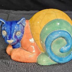 Raku Ceramic Cat Sculpture
