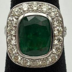 G.I.A Certi. 18K White Gold Emerald & Diamond Ring