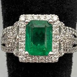 AIGL Platinum Emerald And Diamond Ring