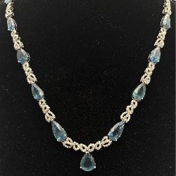 GIA 14K White Gold Aquamarine & Diamond Necklace