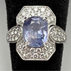 GIA Platinum Color Changing Sapphire &Diamond Ring
