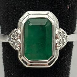 GGA Platinum Emerald & Diamond Ring