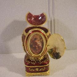 VINTAGE RUBY RED FABERGE EGG W/ STAND