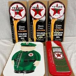 5 Texaco-Themed Metal Thermometers, Various Sizes