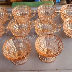 10 pcs vintage pink depression glass - 8 teacups,