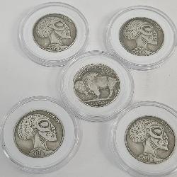 5 Hobo Nickel  Coins ( Newer Machine Made)