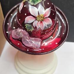 Fenton Glass Hat  Hand Signed & Painted w Stand