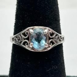 Pretty Sterling Silver & Swiss Blue Topaz Ring