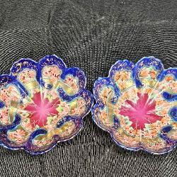 2 Antique Asagi-Zo Footed Porcelain Berry Bowls