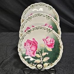 3 Weimar Rose & Gold Porcelain Bread Plates