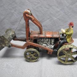 Cast Iron Toy Tractor with Operator and Loader