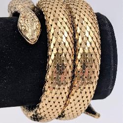 Vtg. Whitley & Davis Golden Snake Coil Bracelet