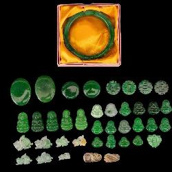 Carved Jade Bangle, Natural and Dyed Jade Charms