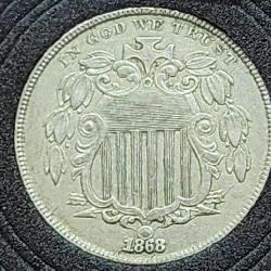 1868 Union Shield Nickel AU55