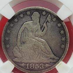 1853 Arrows & Rays Seated Liberty Silver Half