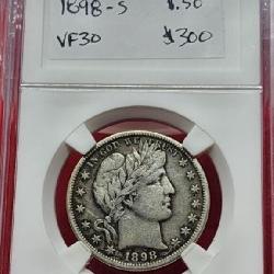 1898-S Barber Half Dollar VF30