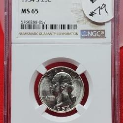 Graded 1954-S Washington Silver Quarter MS65