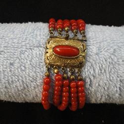 Antique Victorian Red Coral 5 Strand Bracelet