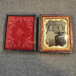 Antique Ambrotype of 2 Little People with case