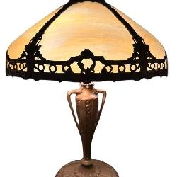 ANTIQUE SLAG GLASS TABLE LAMP