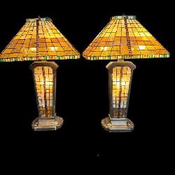 2 TIFFANY STYLE LARGE COLOR CREATIONS LAMPS