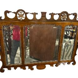 19TH CENTURY SOLID MAHOGANY TRIPLE MIRROR