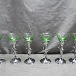 Six Art Deco-Style Green Goblets
