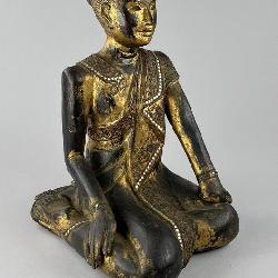 Carved Mandalay Style Buddhist Monk Figure 19th C.