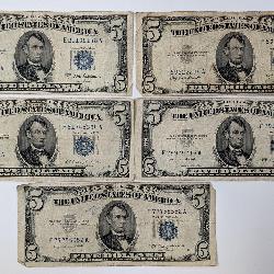 Five 1953 $5 Silver Certificates