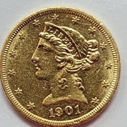 1901-S USA $5 Dollar Gold Liberty Head Half Eagle