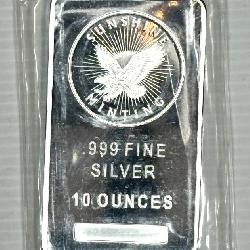 10 ounce .999 fine silver bar by Sunshine Minting