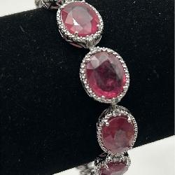 Beautiful Ruby & Diamond Sterling Silver Bracelet