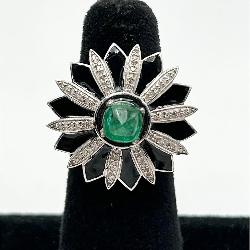 Stunning Emerald, Diamond & Sterling Silver Ring