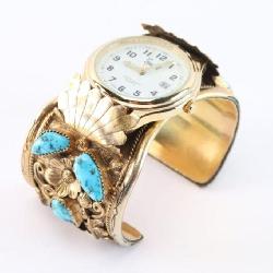 Gold & Turquoise Cuff Watch.