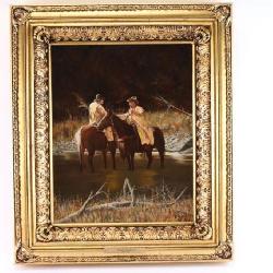 Original Oil on Canvas of Cowboys on Horses.