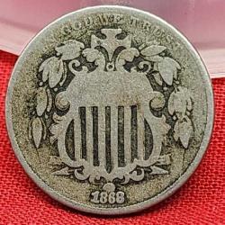 1868 Union Shield Nickel No Rays
