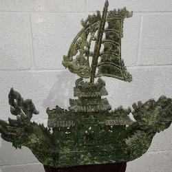 Vintage Hand Carved Natural JADE Chinese Dragon Boat