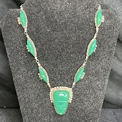 Mexican Sterling Carved Chrysoprase Mask Necklace