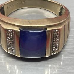 10K Yellow Gold Men's Synthetic  Sapphire Ring