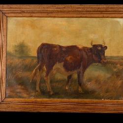 Late 19th, Early 20th C Oil on Canvas, Cow